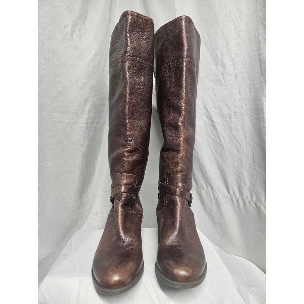 Marc Fisher MFKADEE Dark Brown Leather Tall Riding Boots Womens 10M Buckle - Picture 3 of 8